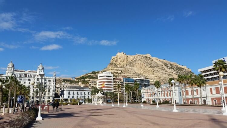 The castle of Santa Barbara perched on top of the hill.