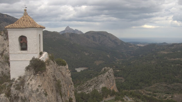 Guadalest belltower overlooking the valley.