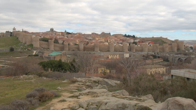 The old town of Avila is completely surrounded by a medieval wall.