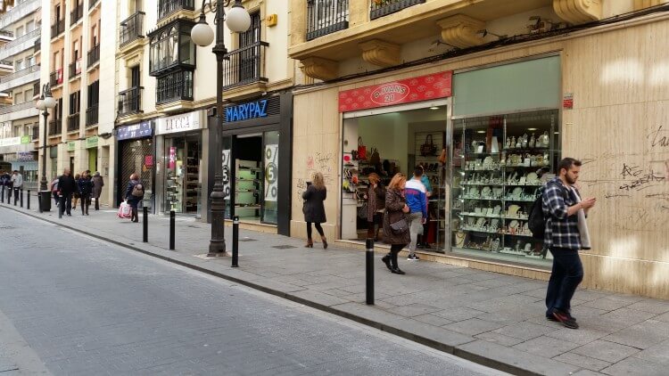 I'm not sure what the deal is with Spanish people and shoes. There are shoe shops everywhere. All the shops in this shot sell shoes, and this isn't a particularly unusual street.