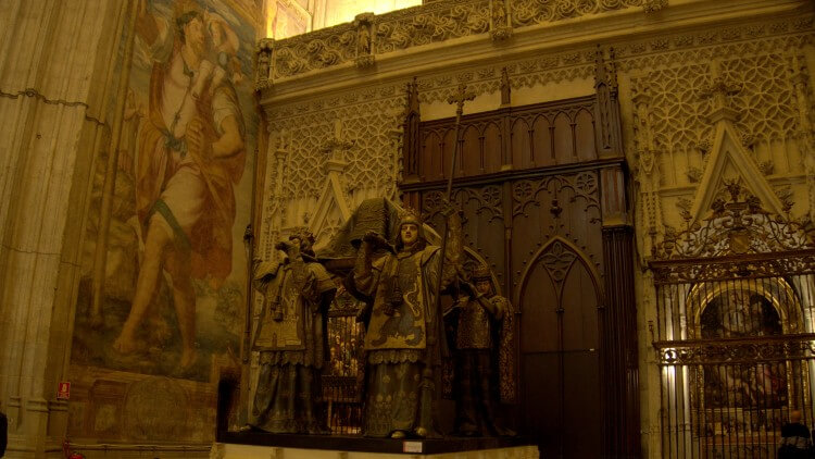 Christopher Columbus's tomb in Seville Cathedral. His body is inside the coffin carried by the bronze pallbearers. Talk about extravagant.