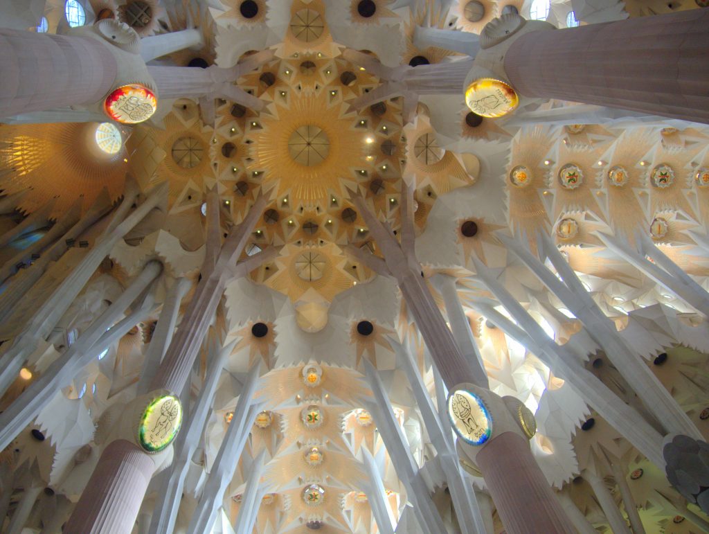 The forest-like interior of the Sagrada Familia.