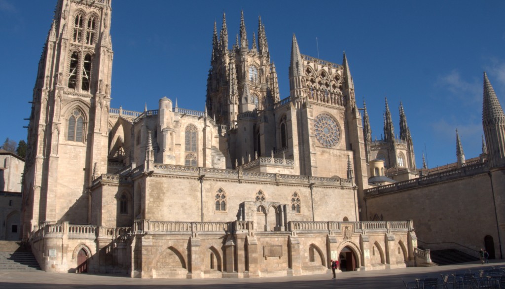 A pilgrim outside Burgos Cathedral.