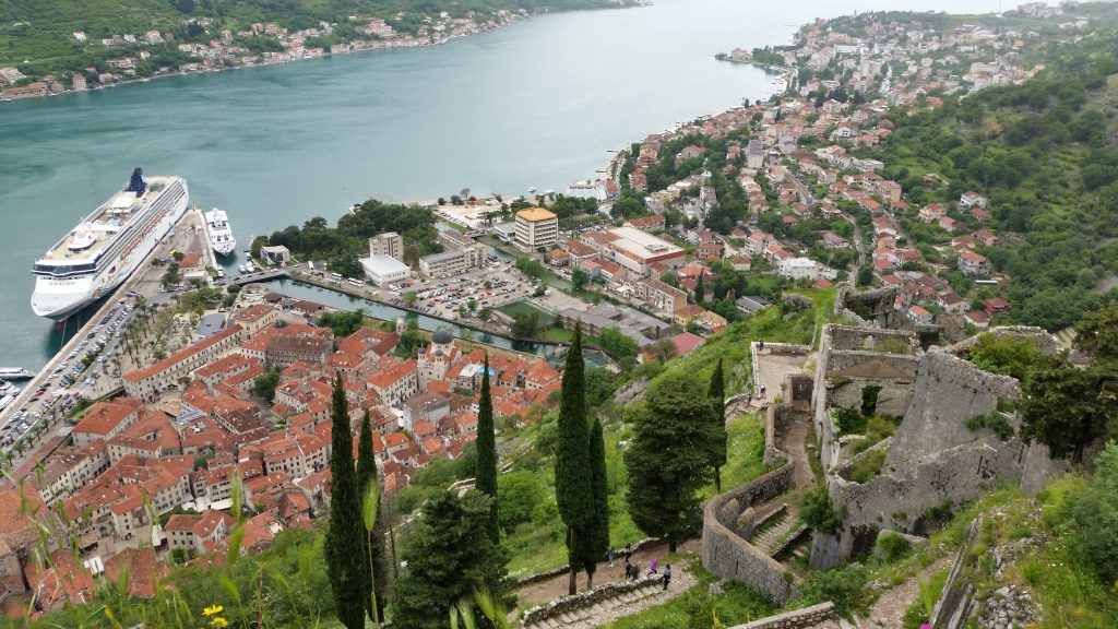 Old town of Kotor and the fortifications protecting it.