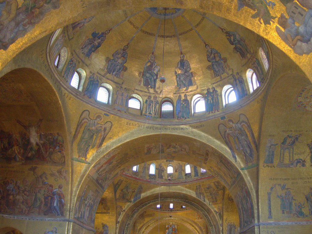 Inside the domes of St Mark's Cathedral. So many shiny gold mosaics...