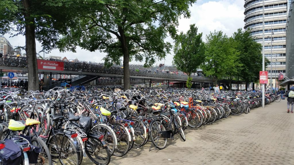 Bike parking in Amsterdam, bikes as far as you can see.