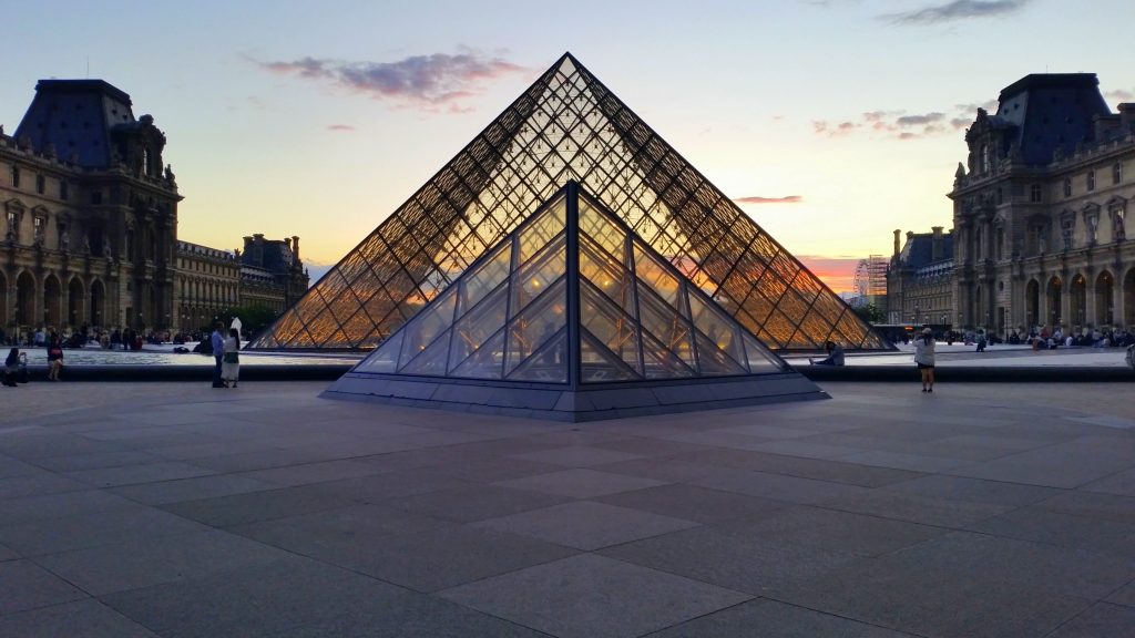The glass pyramids of the Louvre.