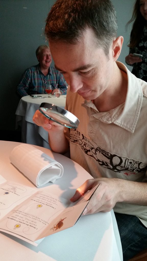 Pedr investigating the menu.