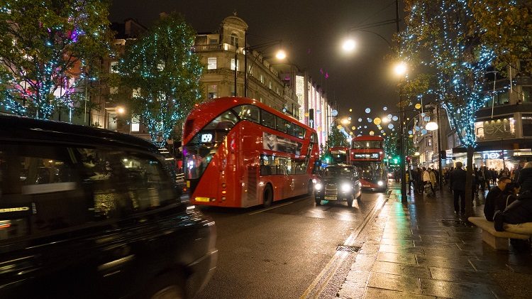 Oxford Street. Probably the most stereotypical London street. Full of shops and nothing but red double decker buses and black cabs on the road.