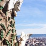 Doves on the Sagrada Familia overlooking Barcelona.