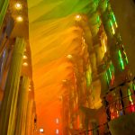 A rainbow of colours from the stained glass windows in the Sagrada Familia.