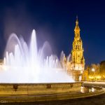 An evening stroll through the Plaza de España in Seville.