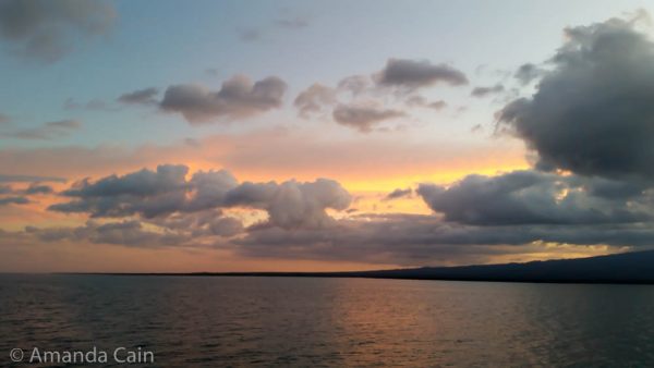 A picture of a sunset in the Galapagos.