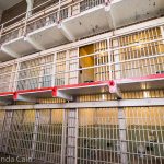A picture showing the 3 levels of prison cells in Alcatraz.