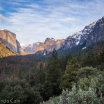 A picture of Yosemite park at sunset.
