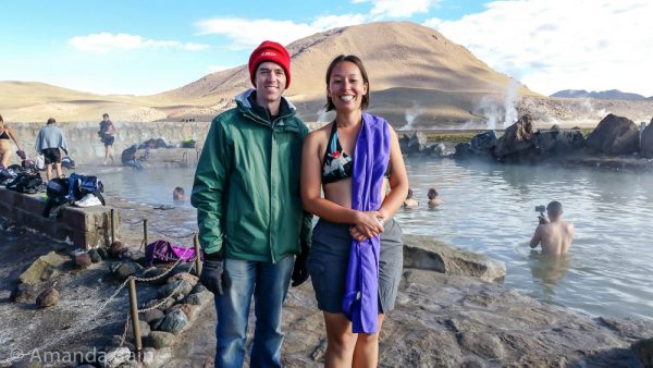 Amanda getting ready to go for a swim in the hot springs.