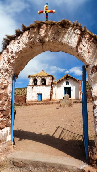 The adobe brick church in the Andean village of Machuca.