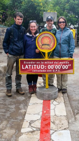Standing on the equator.