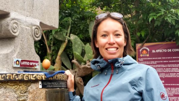 Amanda balancing an egg on the equator.