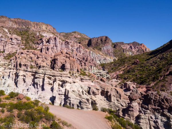 Strange and colourful rock formations in Atuel Canyon.