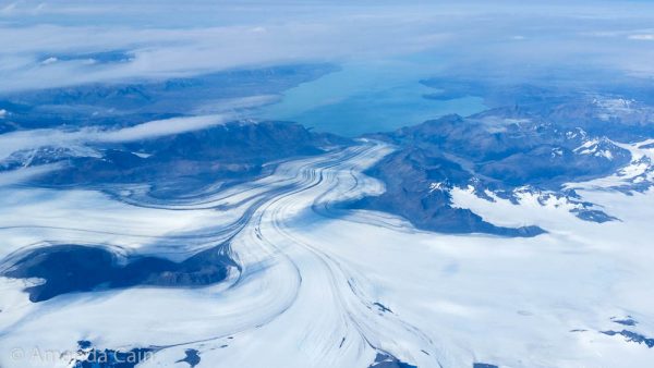 One of the many glaciers emptying into a lake.