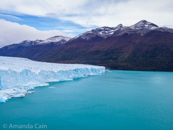 A boat approaching Perito Moreno Glacier.