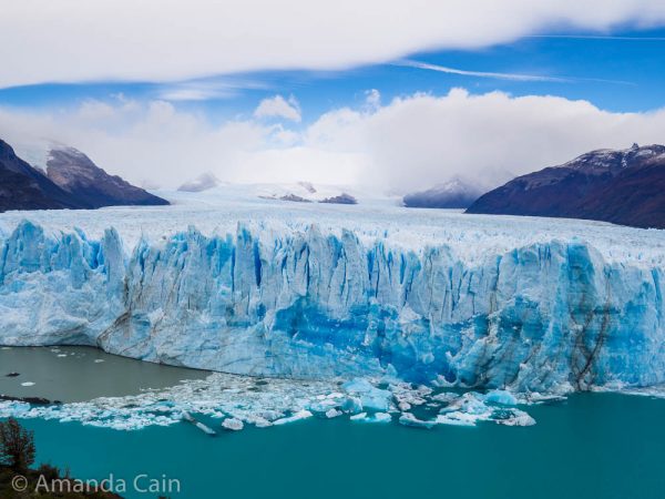 Perito Moreno Glacier and the meeting point of the two lakes that it empties into.