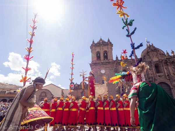 The Inca king is carried through the streets for the Inti Raymi parade.
