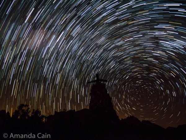 Stars spinning around the southern celestial pole over Isla del Sol.