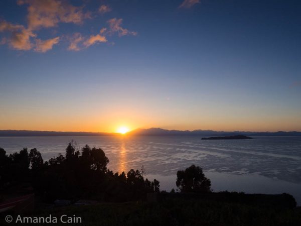 Sunrise over Lake Titicaca after the winter solstice.