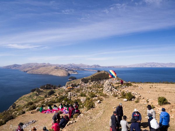 Locals celebrating the winter solstice on Isla del Sol.