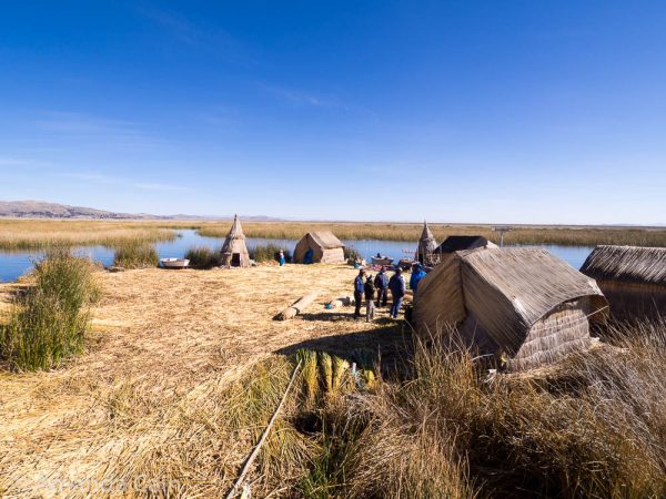 One of the 70-odd floating islands in Lake Titicaca.