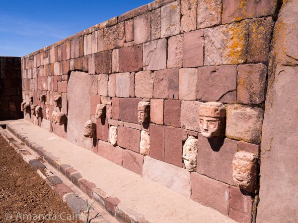 Heads in the underground temple at Tiwanaku.