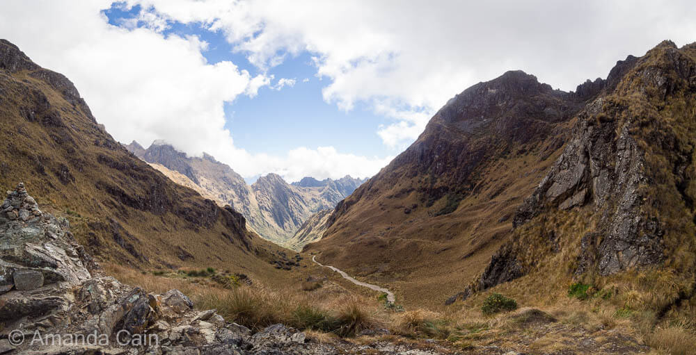 The Inca Trail heading down from Dead Woman's Pass to the second night's campsite.