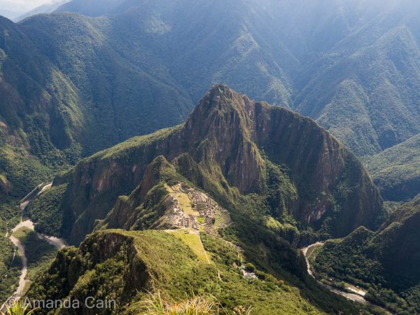 The view of Machu Picchu from way up on top of Machu Picchu Mountain. Looks pretty tiny from up here.