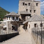 Mostar's Old Town from the top of the famous bridge Stari Most.