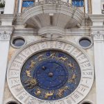 The famous Torre dell’Orologio of Venice. The clocktower here shows the signs of the zodiac, and phases of the moon as well as the time of day.
