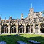 The Gothic cloister of Canterbury Cathedral.