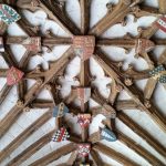 English coats-of-arms decorating the ceiling in Canterbury Cathedral.
