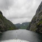 Cruising into the narrow Trollfjord. At the narrowest point it feels like you could almost touch the cliffs either side of the ship.
