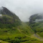 The cloud covered hills of Glencoe in the Scottish Highlands.