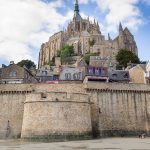 The fortified monastery of Mont Saint-Michel. At low tide it's possible to walk around the outside of the fortifications.