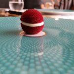 Beetroot macaron at The Fat Duck restaurant. One of MANY entrees in the multi-course meal.