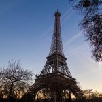 A winter sunset at the Eiffel Tower.