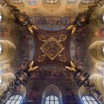 Painted and sculpted ceiling in the Louvre portraying four of the most important rulers of France.