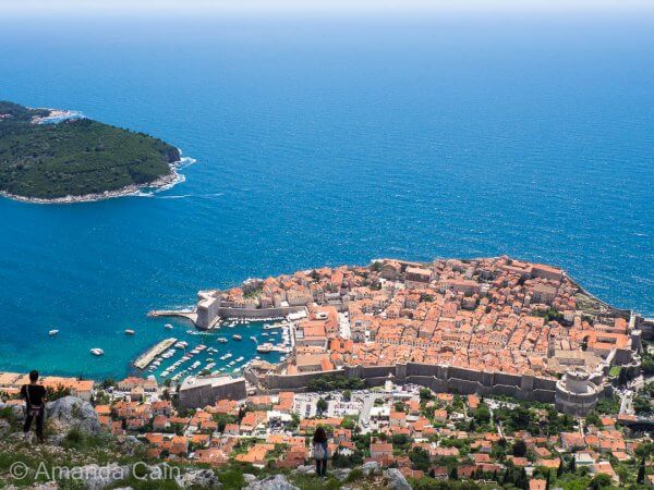 The red-roofed walled city of Dubrovnik in the sparkling blue Adriatic Sea.
