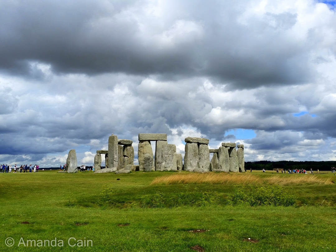 Stonehenge under a moody sky.
