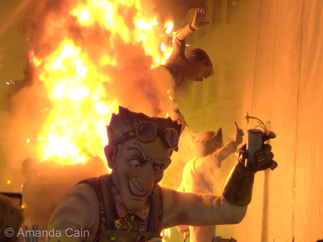 One of the hundreds of sculptures burning throughout Valencia.