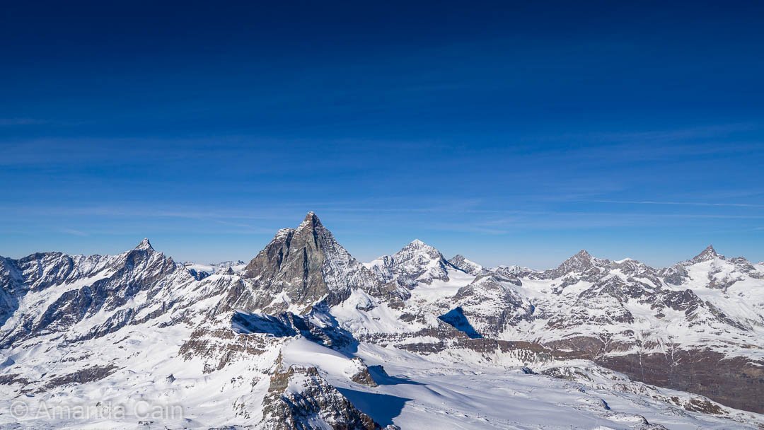 The reverse view of the Matterhorn from the top of the Klein Matterhorn (Little Matterhorn).