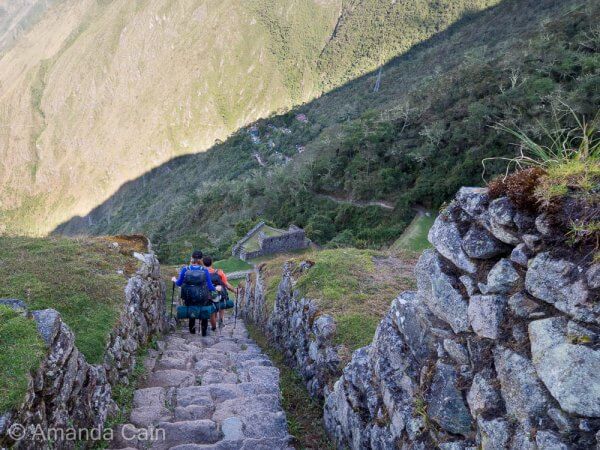 Hiking down through the Inca terraces of Intipata.